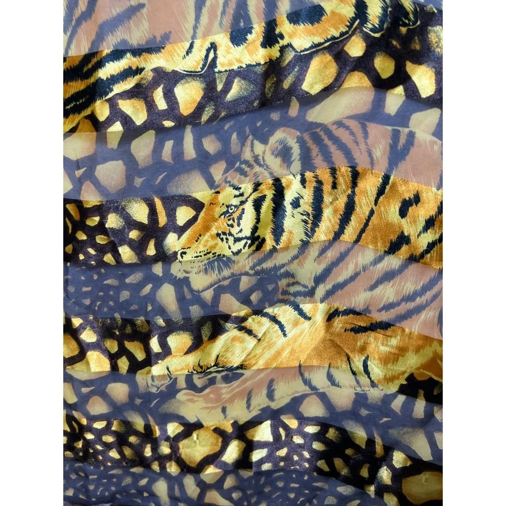 Unbranded Womens Square Scarf Tiger Animal Print 39x39 Brown Gold Sheer Wrap